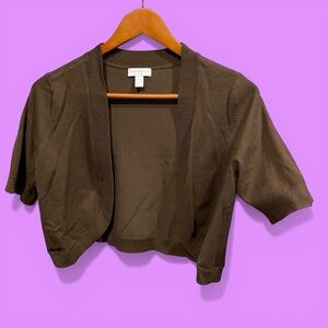 Cute classic chocolate brown crop lightweight short sleeve shrug open cardigan